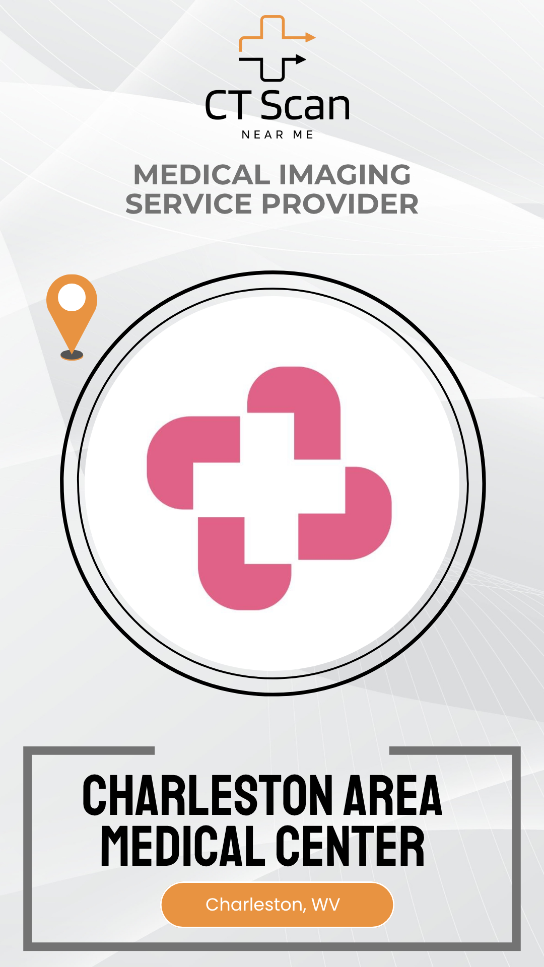 Advertisement for a medical imaging service provider in the Charleston area with a pink cross logo.
