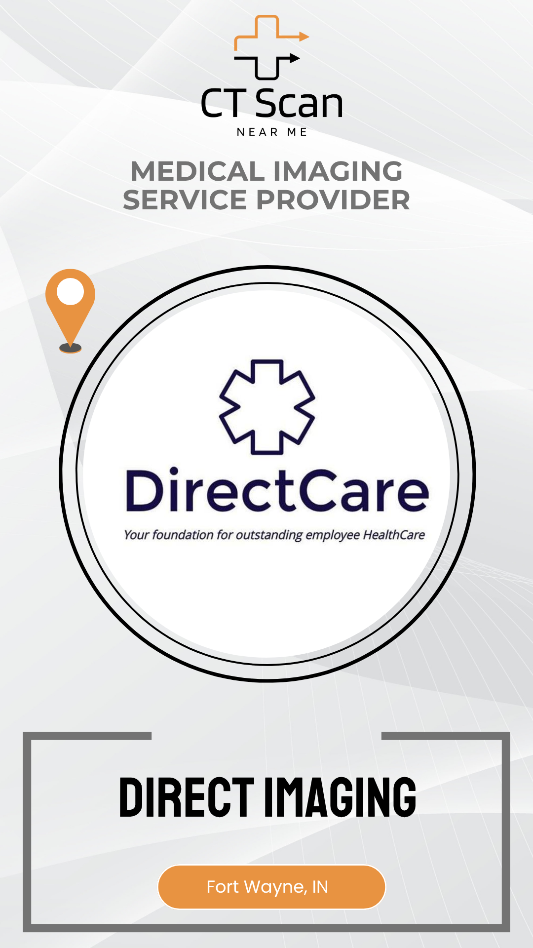 Promotional graphic for DirectCare, a medical imaging service provider, with their logo and branding elements.