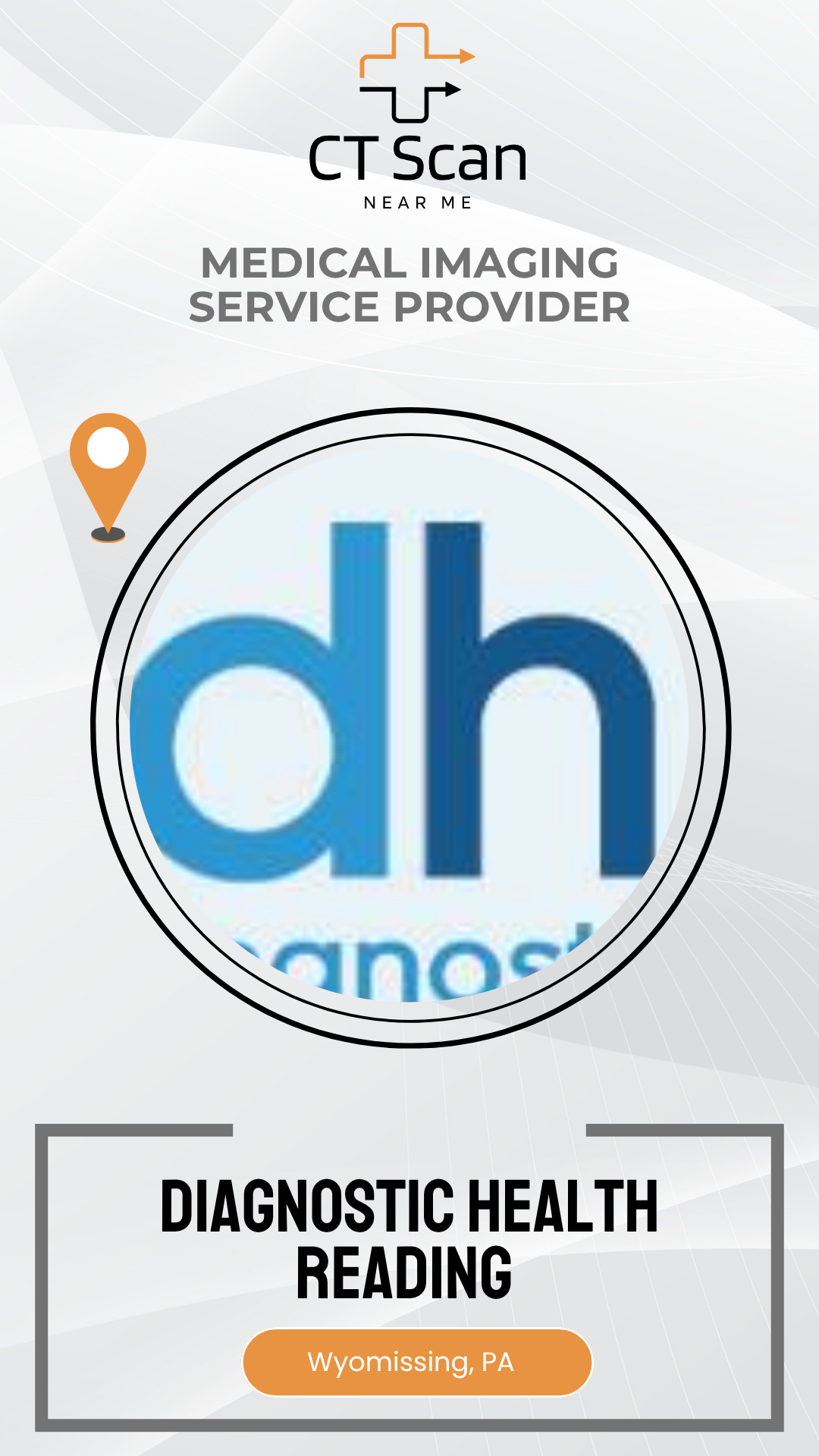 Promotional graphic for Diagnostic Health (dh) with 'CT Scan Near Me' text on a white background.
