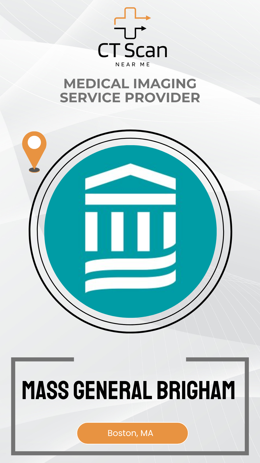 Logo of a medical imaging service provider with a building icon and text indicating location in Boston, MA.