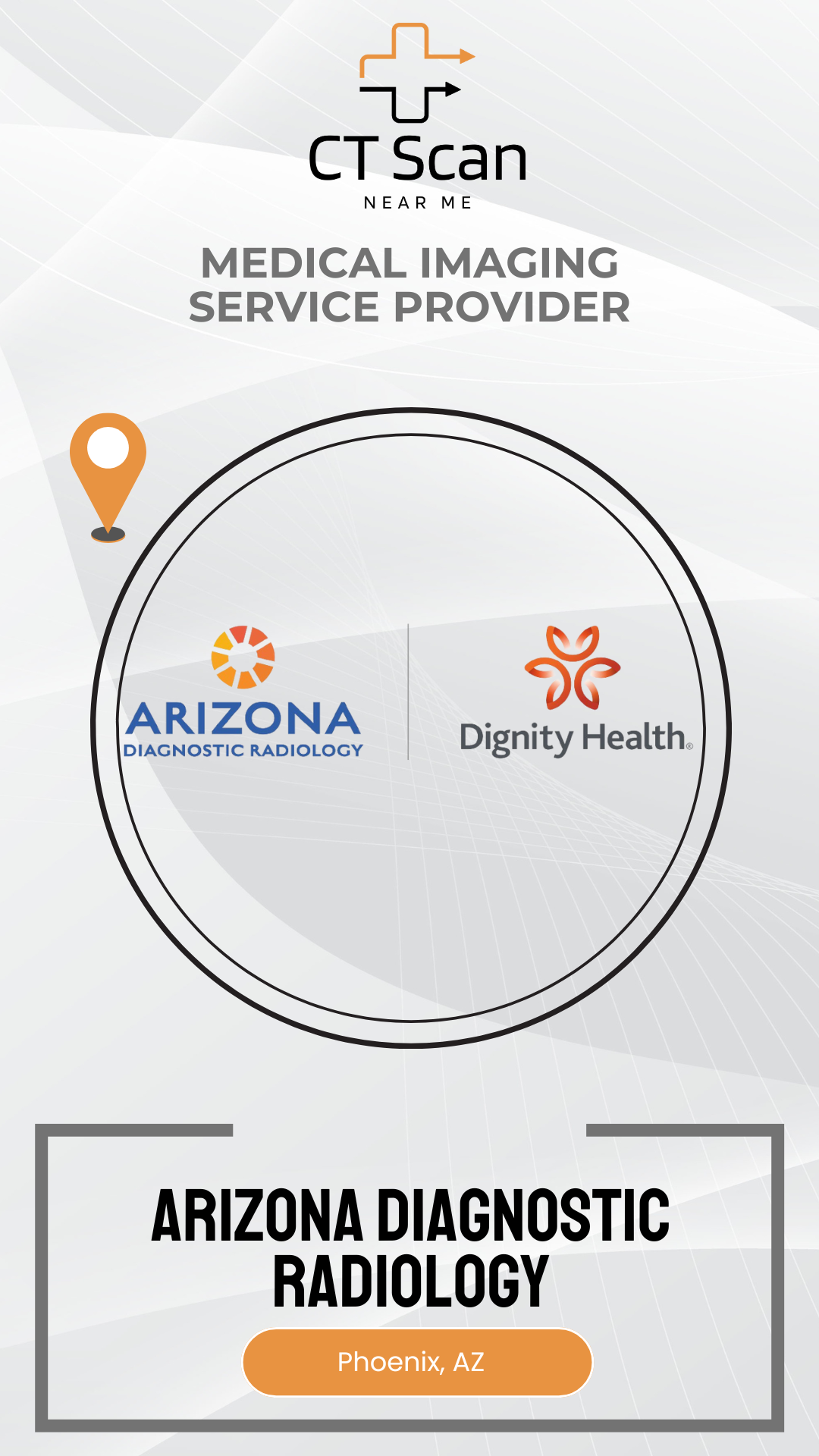 Promotional graphic for Arizona Diagnostic Radiology and Dignity Health, featuring their logos and branding elements.
