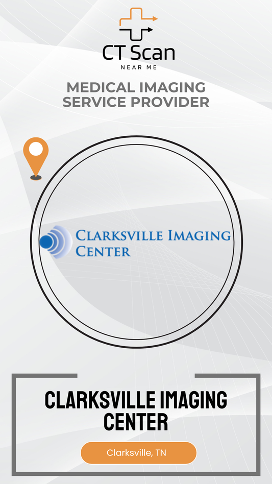 Advertisement for Clarksville Imaging Center, a medical imaging service provider, with their logo and location details.