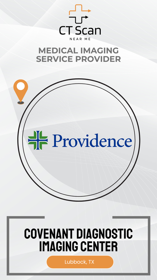 Promotional graphic for Providence Covenant Diagnostic Imaging Center with CT Scan logo.