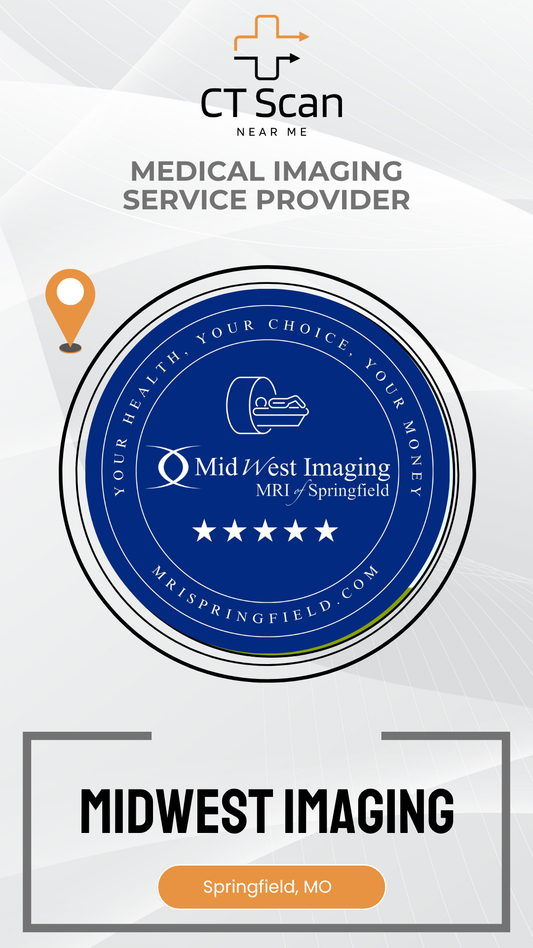 Advertisement for Midwest Imaging with a blue circular logo and text about medical imaging services.