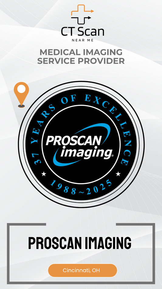 Proscan Imaging logo celebrating 37 years of excellence with a medical imaging service provider branding.