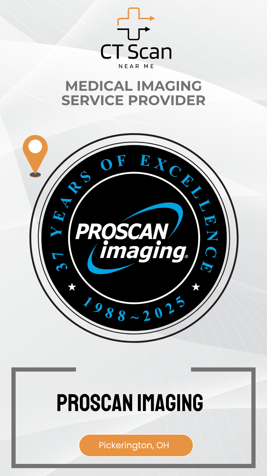 Proscan Imaging logo celebrating 37 years of excellence with a medical imaging service provider logo.