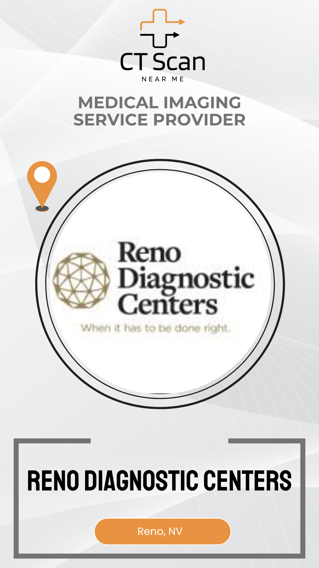 Advertisement for Reno Diagnostic Centers, a medical imaging service provider, with their logo and contact information.