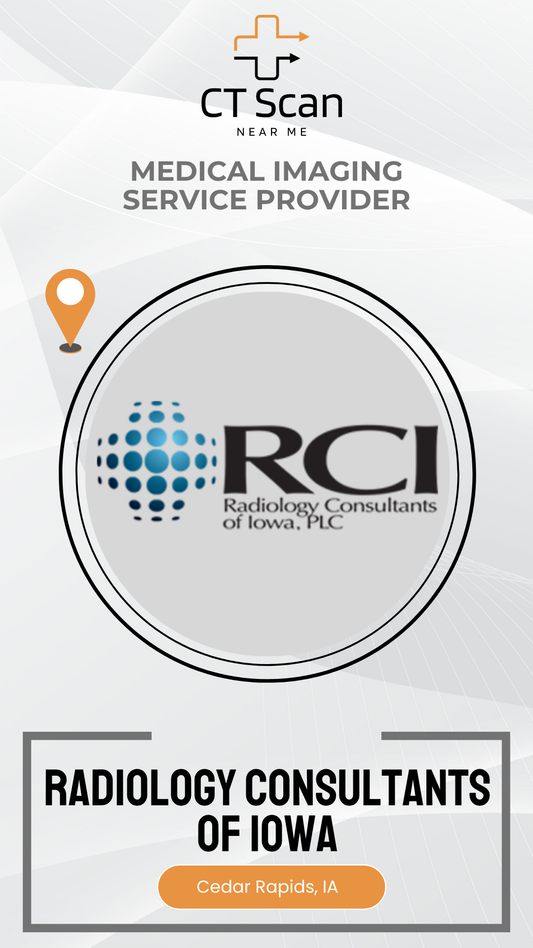 Promotional graphic for Radiology Consultants of Iowa with their logo and branding elements.