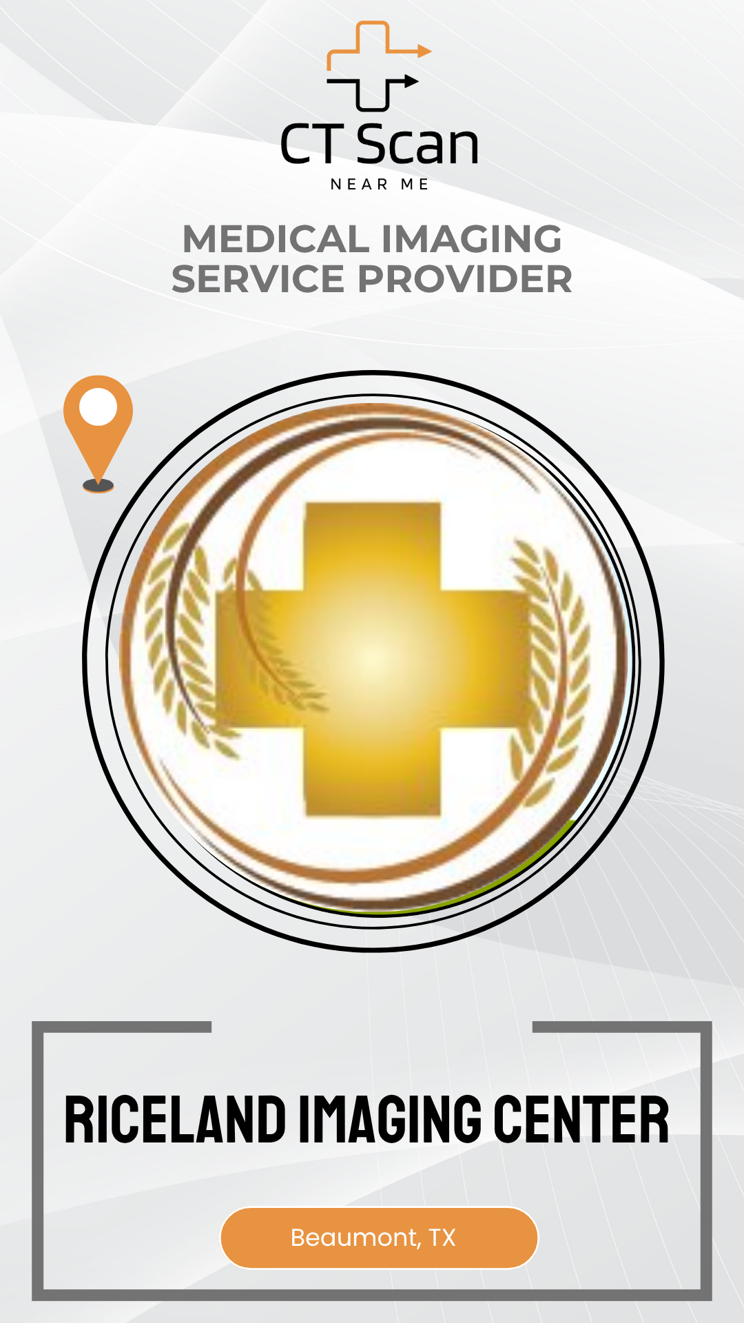 Riceland Imaging Center logo with medical cross and text on a white background