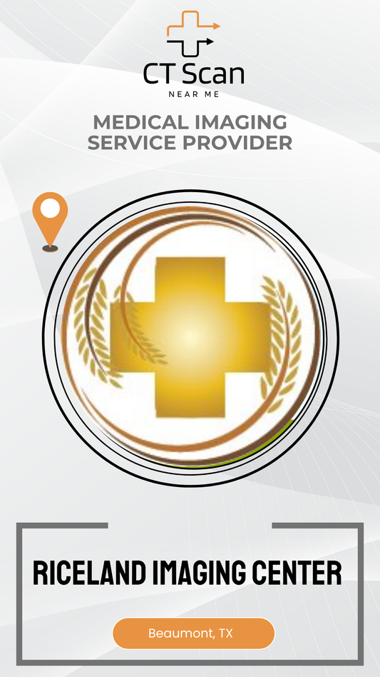 Riceland Imaging Center logo with medical cross and text on a white background