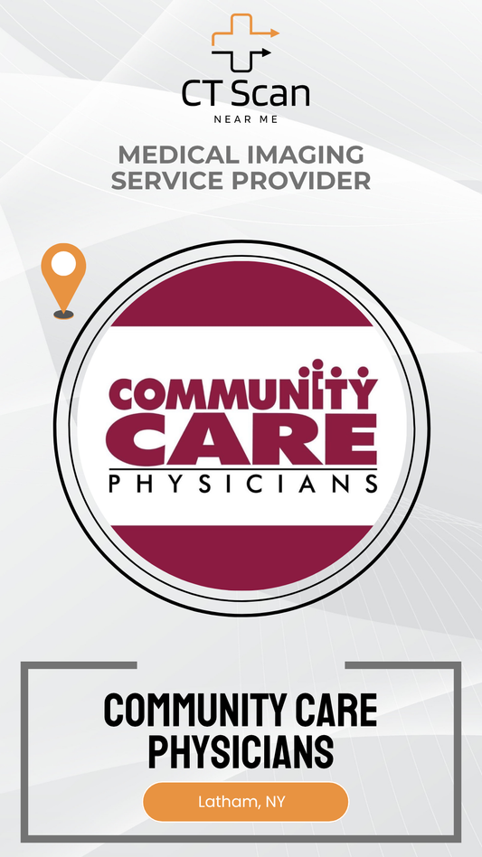 Advertisement for Community Care Physicians medical imaging service provider with logo and text on a white background.
