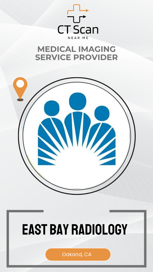 Promotional graphic for East Bay Radiology, a medical imaging service provider in Oakland, CA.