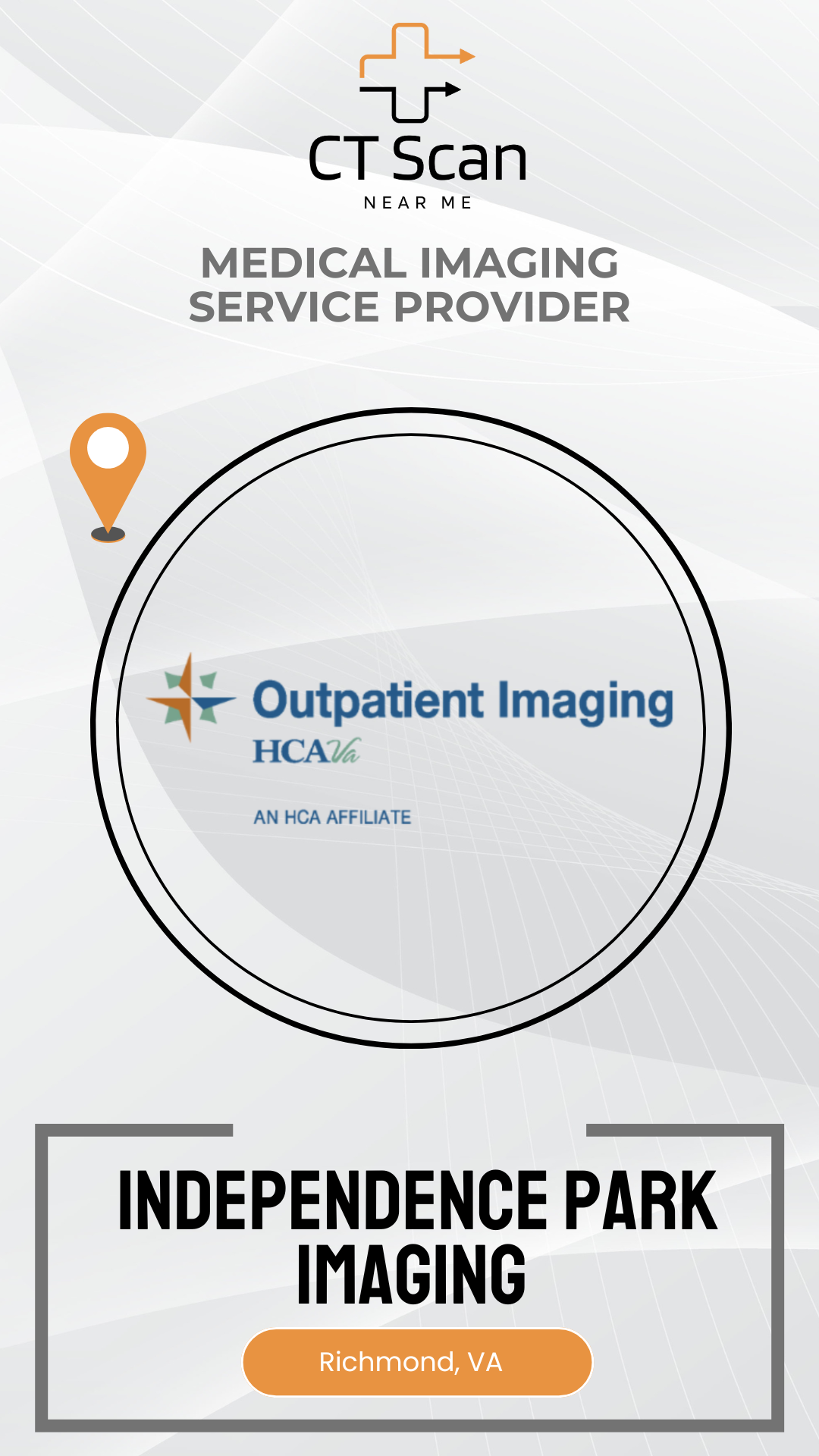 Promotional graphic for CT Scan Medical Imaging Service Provider with Outpatient Imaging HCA logo and location details.