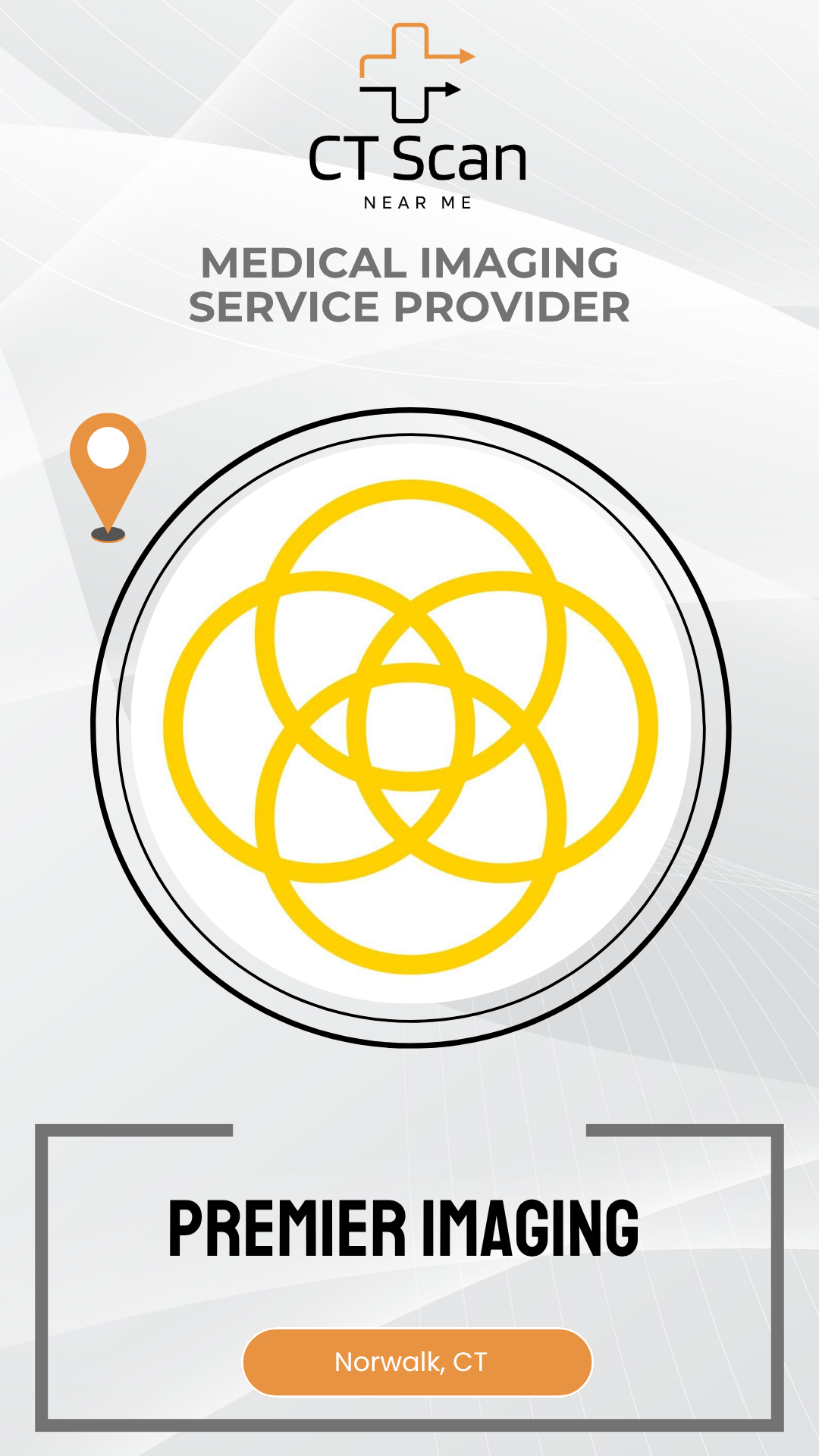 Advertisement for a medical imaging service provider with a yellow circular design and text on a white background.