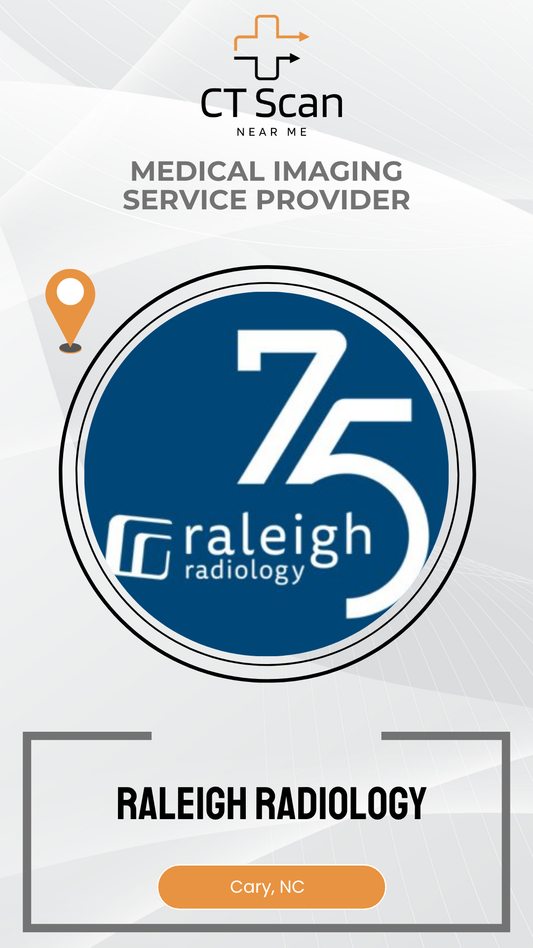 Raleigh Radiology logo celebrating 75 years with a medical imaging service provider label.