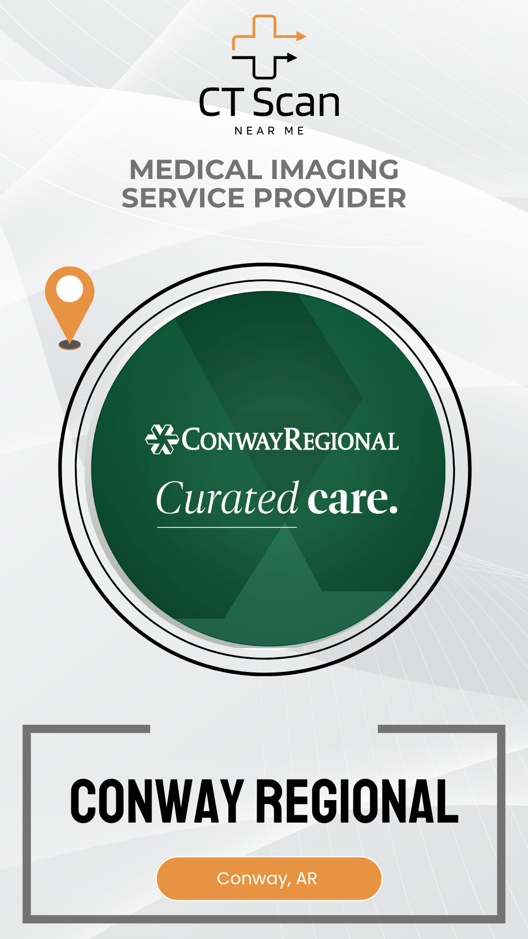 Conway Regional Curated care logo on a white background with branding elements.
