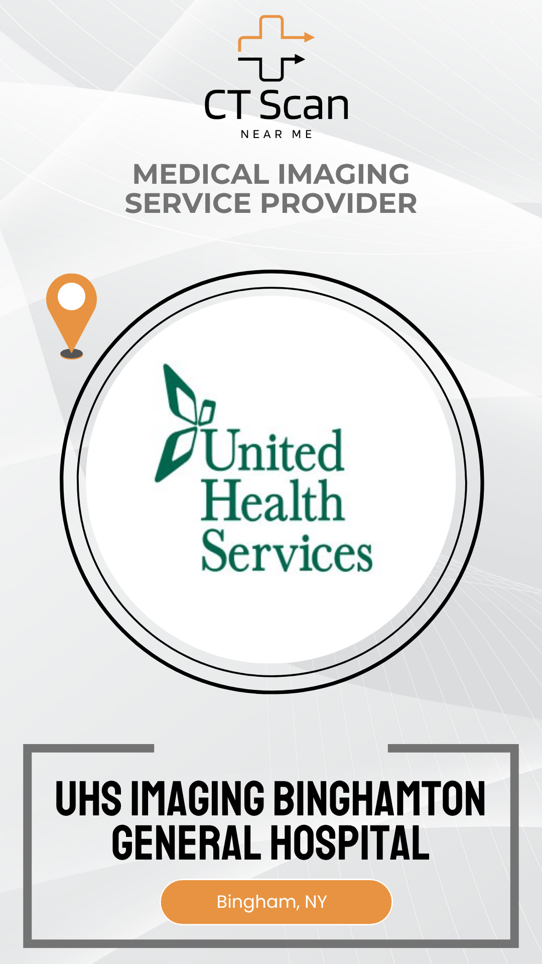 United Health Services logo on a white background with text about UHS Imaging Binghamton General Hospital.